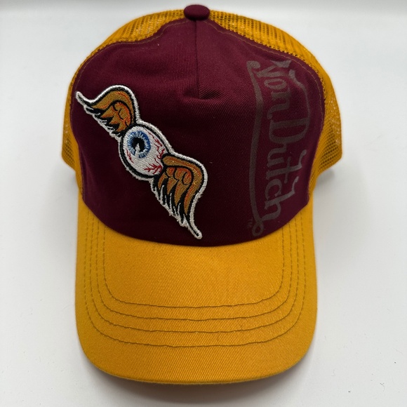 Von Dutch Logo Yellow Red Snapback Hat Cap - Picture 1 of 7